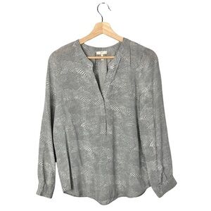 Joie Peterson B Black & White Spotted Silk Split Neck Long Sleeve Blouse S